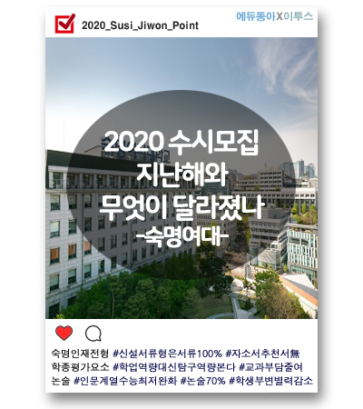 [2020 수시] 숙명여대, 숙명인재전형 서류형‧면접형으로 분리… 수능 최저 완화