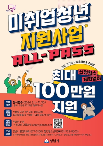 성남시, 미취업 청년 어학·자격시험 응시료 지원 '최대 100만 원'